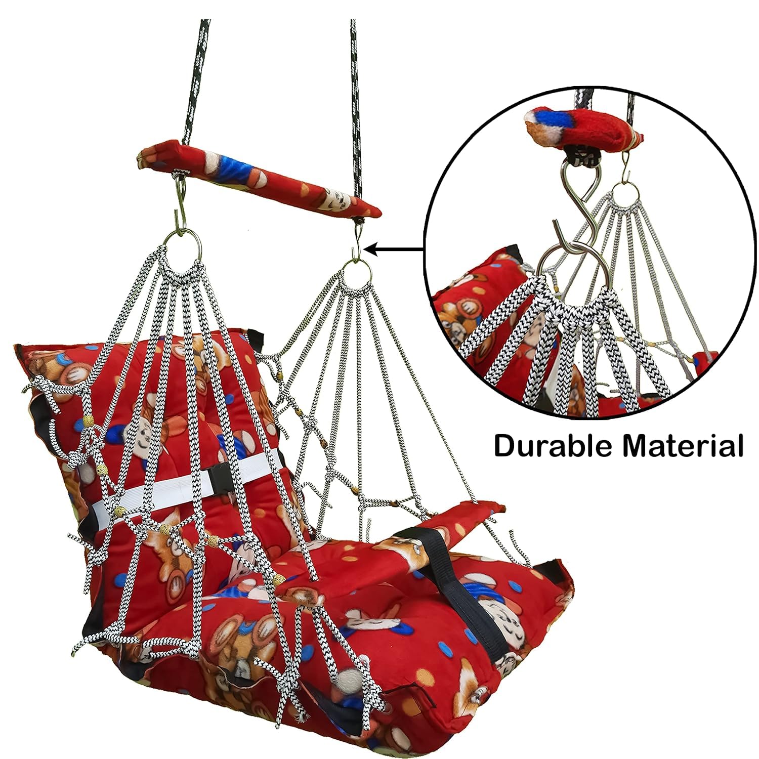Swing for Kids Jhula Foldable, Portable Swing for 0-3 Years Kid with Safety Belt Gentle Soft Cover with Filler for Soft Skin Hanging Indoor Outdoor Swing. - Image 3 thumbnail