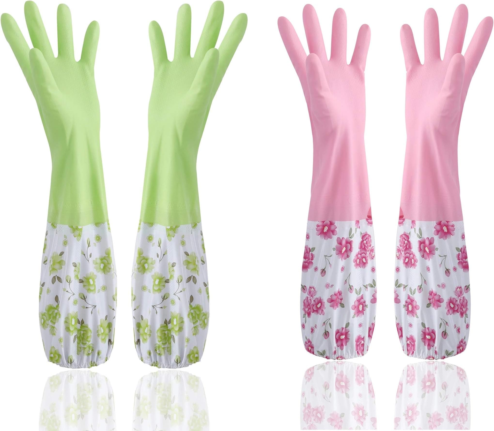 Giffy Reusable Double Layer Winter/Warm Elbow Length Sleeves Household Waterproof PVC Gloves for Dishwashing Household Purpose, for Home and Hotel 2 Pair