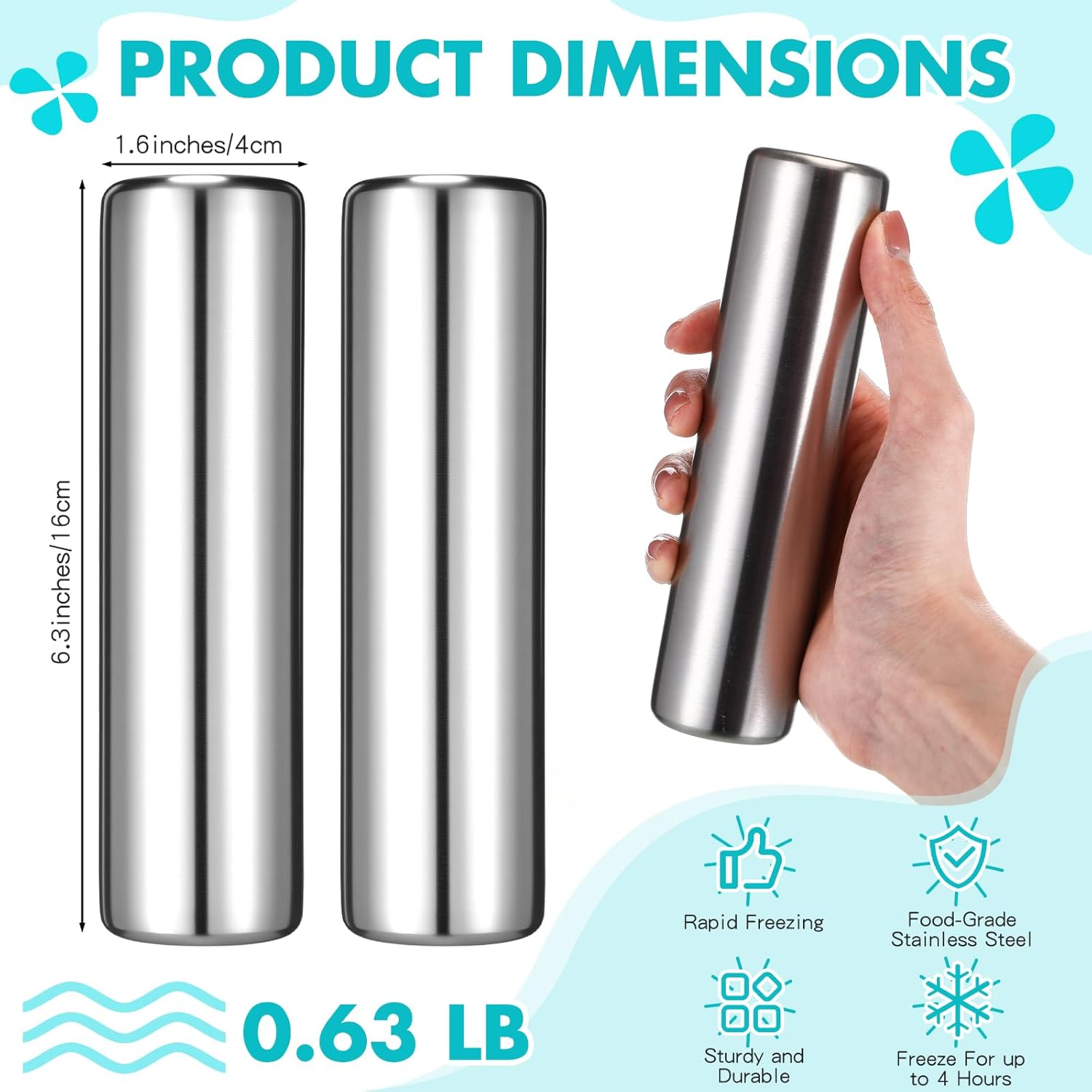 Honeydak 4 Pcs Stainless Steel Ice Packs for Lunch Boxes Travel Reusable Freezer Packs 304 Food Grade Metal Cooling Cube for Bag Cooler Bento Box Camping, No Water Needed