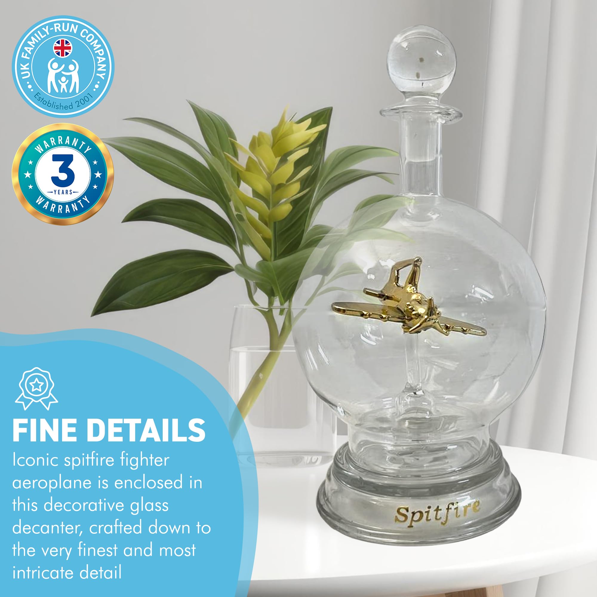 Ornamental Glass Model Of A Spitfire Aeroplane In A Decorative Glass Decanter | Memorabilia | Gifts For Men | WW2 Gift | Wartime Memorabilia | Supermarine Spitfire | Battle Of Britain - View #8