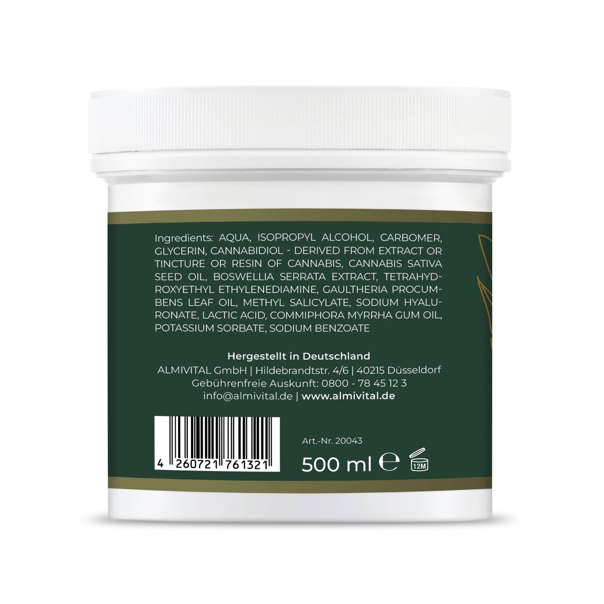 ALMIVITAL Gelenkfit Gel Forte Plus 500ml – Pflegegel mit CBD, Hyaluron & Weihrauch – Vegan, feuchtigkeitsspendend, schnell einziehend – Für Gelenke & Haut an Händen, Füßen & Hüfte