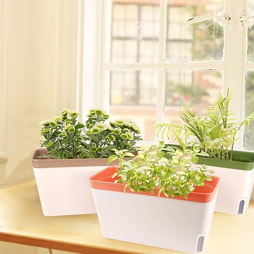 Miniatura 6 de OurWarm Juego de 3 macetas de hierbas para el alféizar de la ventana, macetas de riego automático de 10.5 pulgadas con ventana visual de nivel de