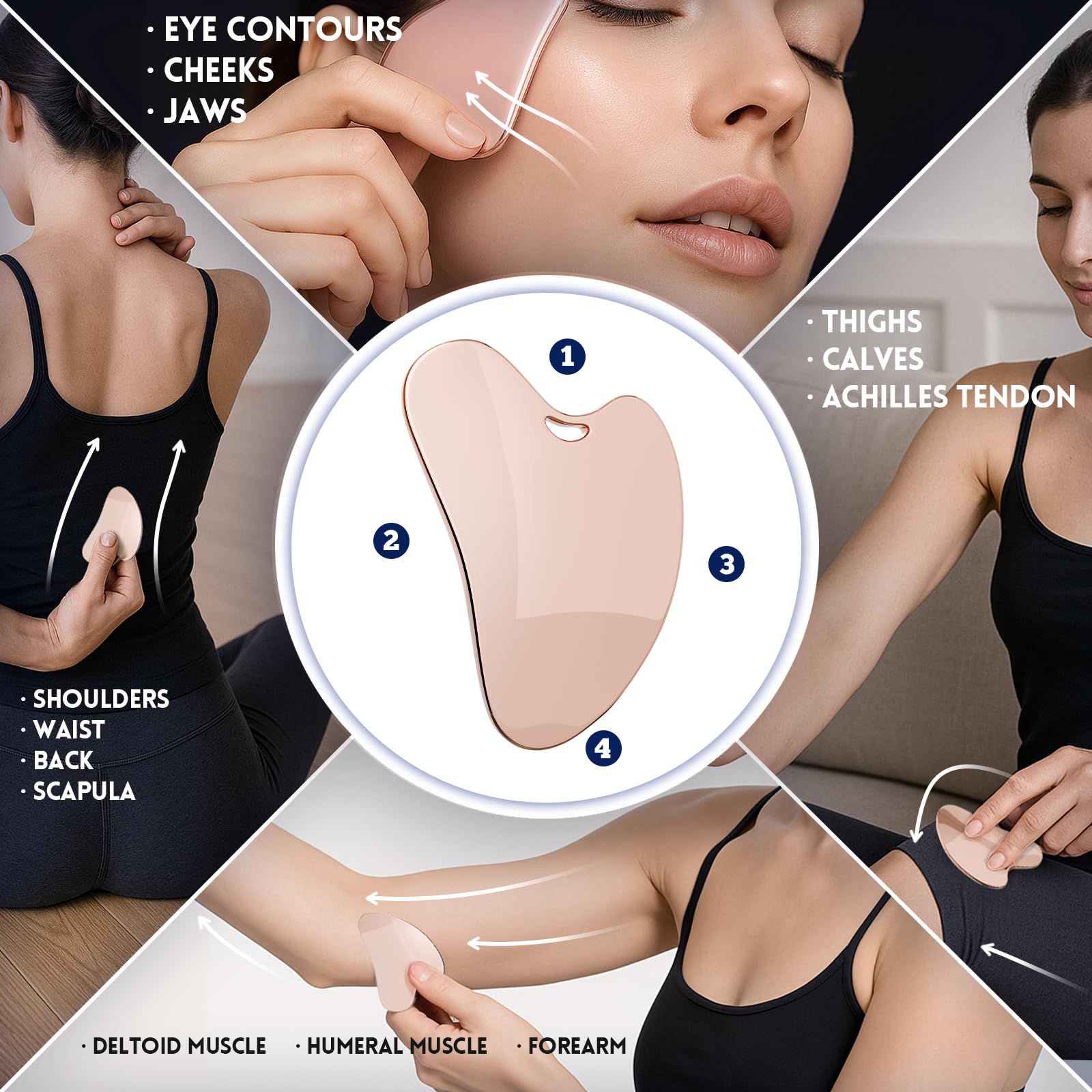 Yeamon Gua Sha - Juego de herramientas faciales y rodillo facial, herramienta de masaje facial para rutina de cuidado de la piel de las mujeres, rodillo de acero inoxidable refrescante para esculpir