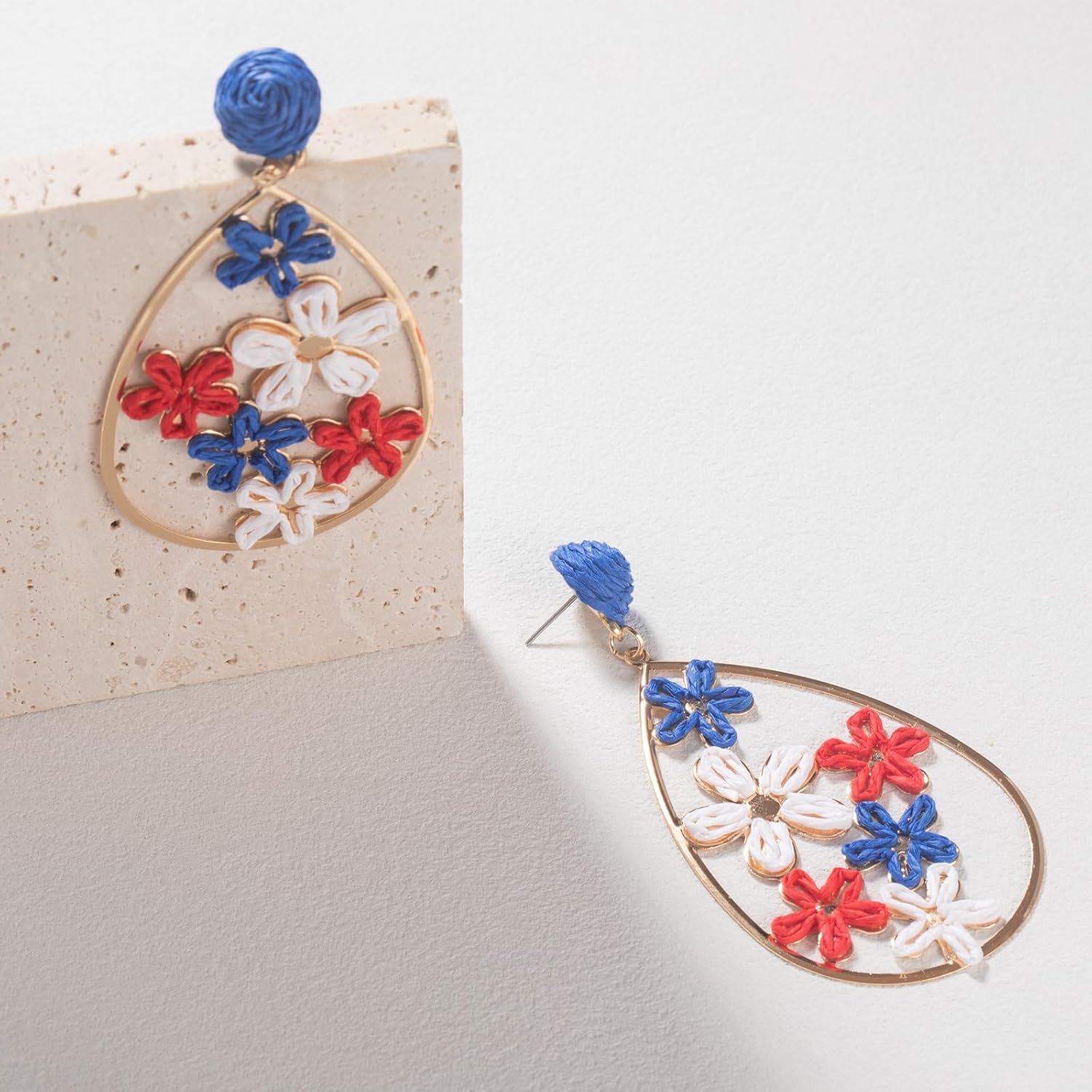 Flower Teardrop Earrings Boho Raffia Earrings Cute Floral Dangle Earrings Trendy Statement Jewelry for Women - Image 7