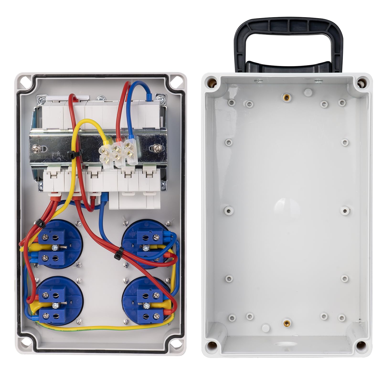 Distributore di Corrente per Cantieri con Interruttore FI 2P+N 32A, Distributore a Parete con 4 Spine di Messa a Terra 250V/16A, Distributore a Superficie per Edilizia, Industria, Uso Esterno