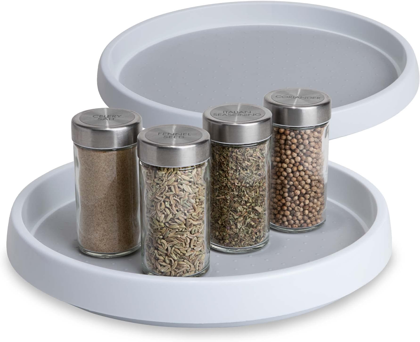 Smart Design Lazy Susan Turntable - (10 Inch) - Non-Slip Lining & Feet - BPA Free - Cupboard, Fridge, Jars, Spices, Cabinet, Countertop, Pantry, Storage, Kitchen Organizer [White with Gray] - Set of 6