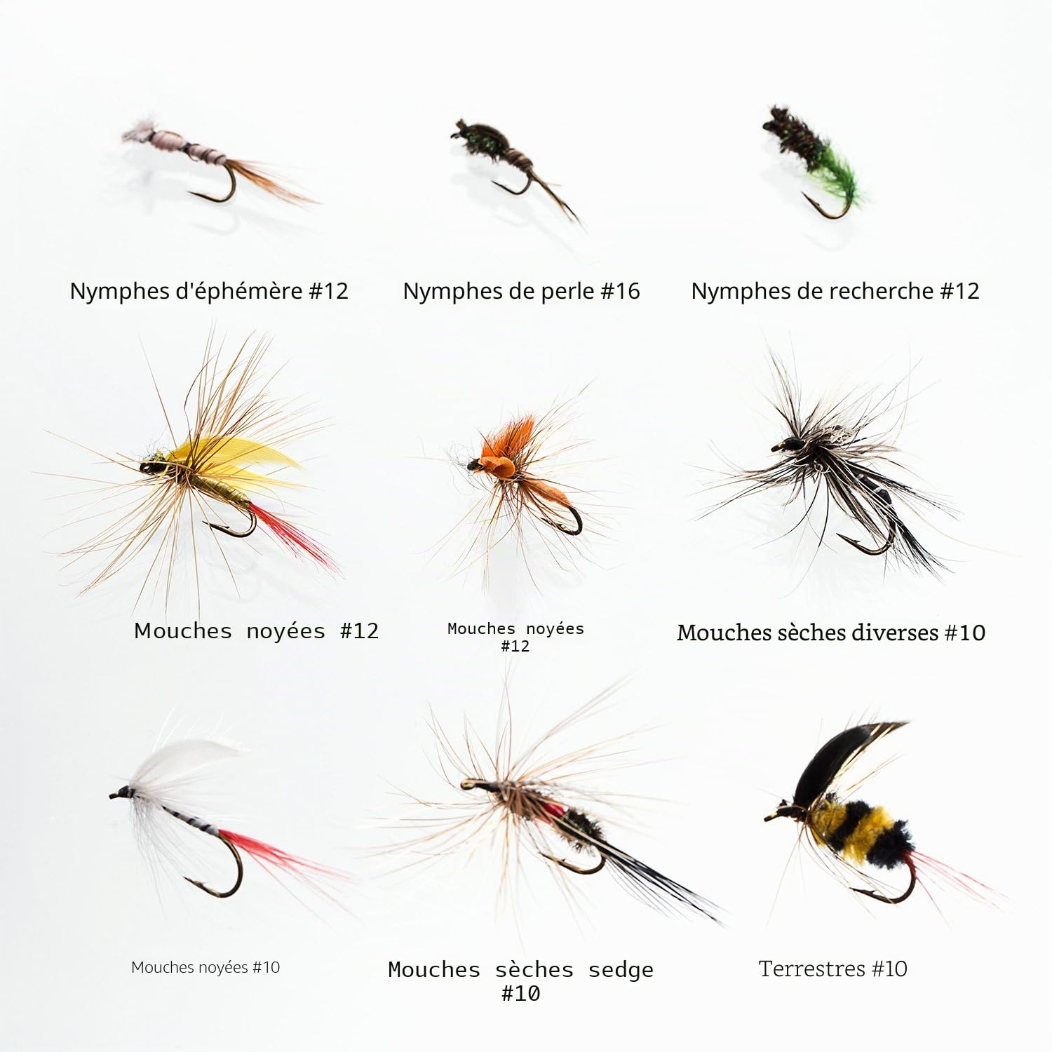BASSDASH Ensemble de Mouches de pêche à la Mouche Pêche à l'achigan à Grande Bouche avec boîte à Mouches, avec Mouches sèches/Mouches noyées, nymphes, banderoles, Poppers