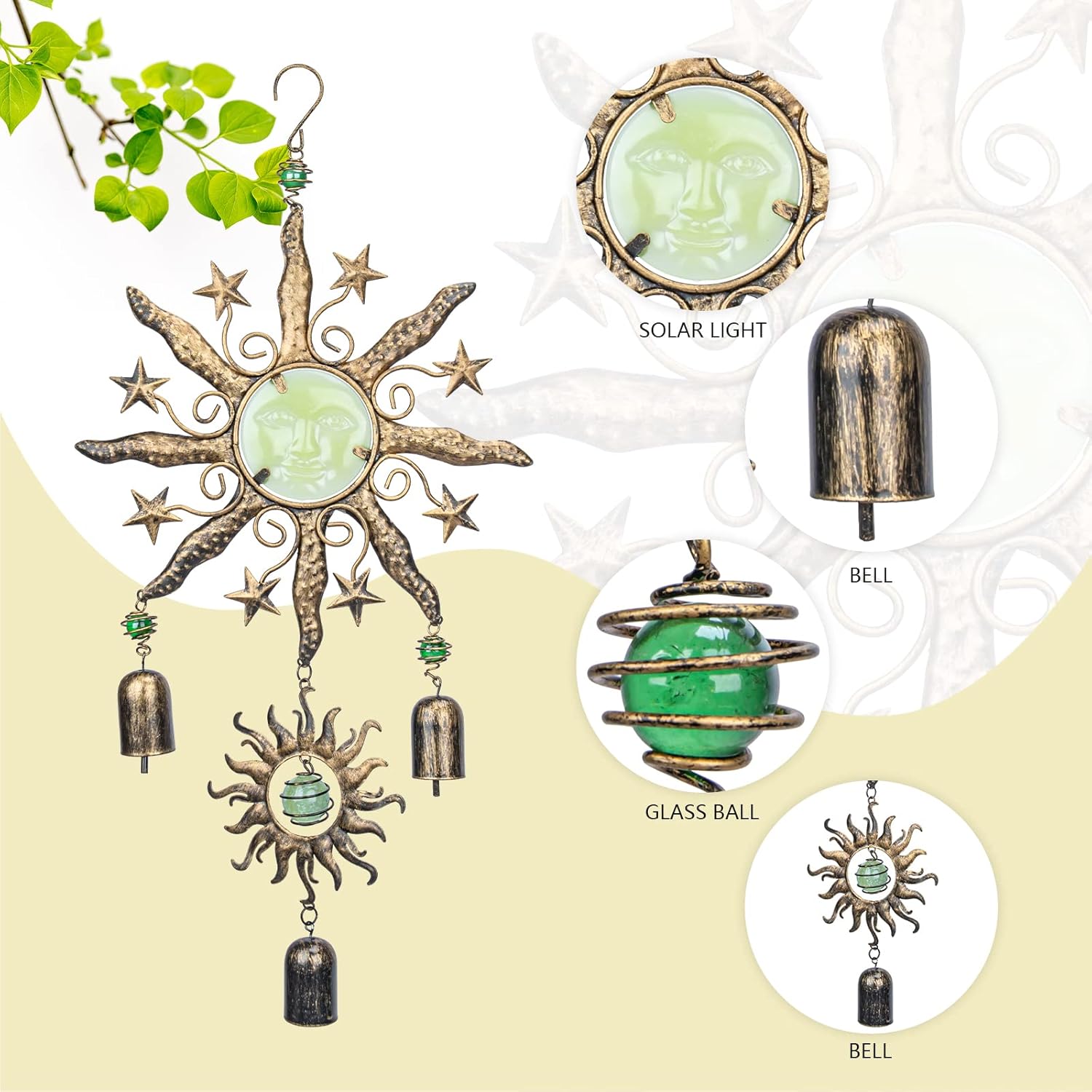 Taman Wind Chime - 22" Sun Face Wind Chimes Valentine's Day Gift for Outdoor Garden, Patio Decor for Spiritual Gifts, Memorial Gift, Outside Hanging Decor for Mom Women Grandma - Image 3