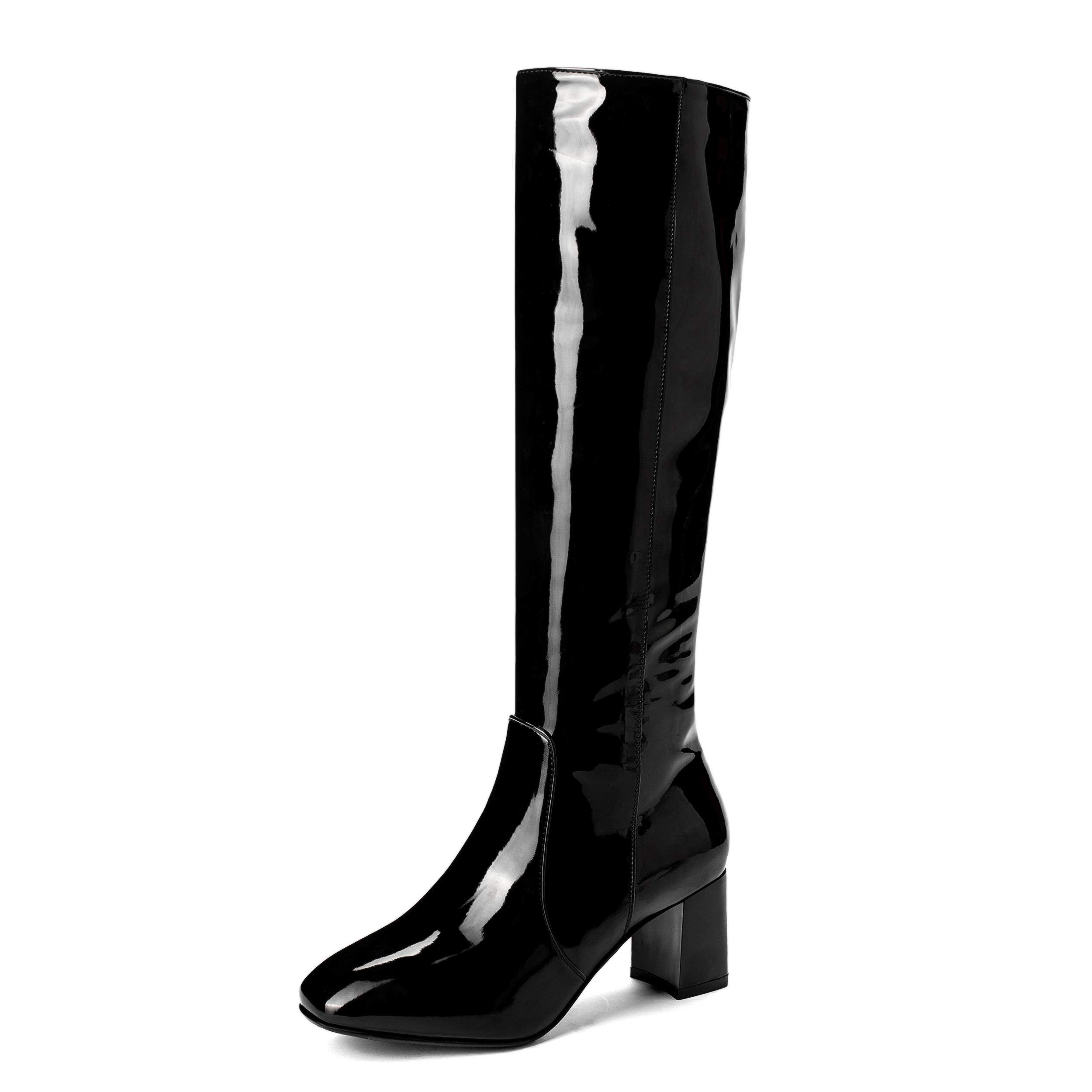 BEAUPAS Womens High Heel Knee High Boots Chunky Block Heels Zipper Shoes