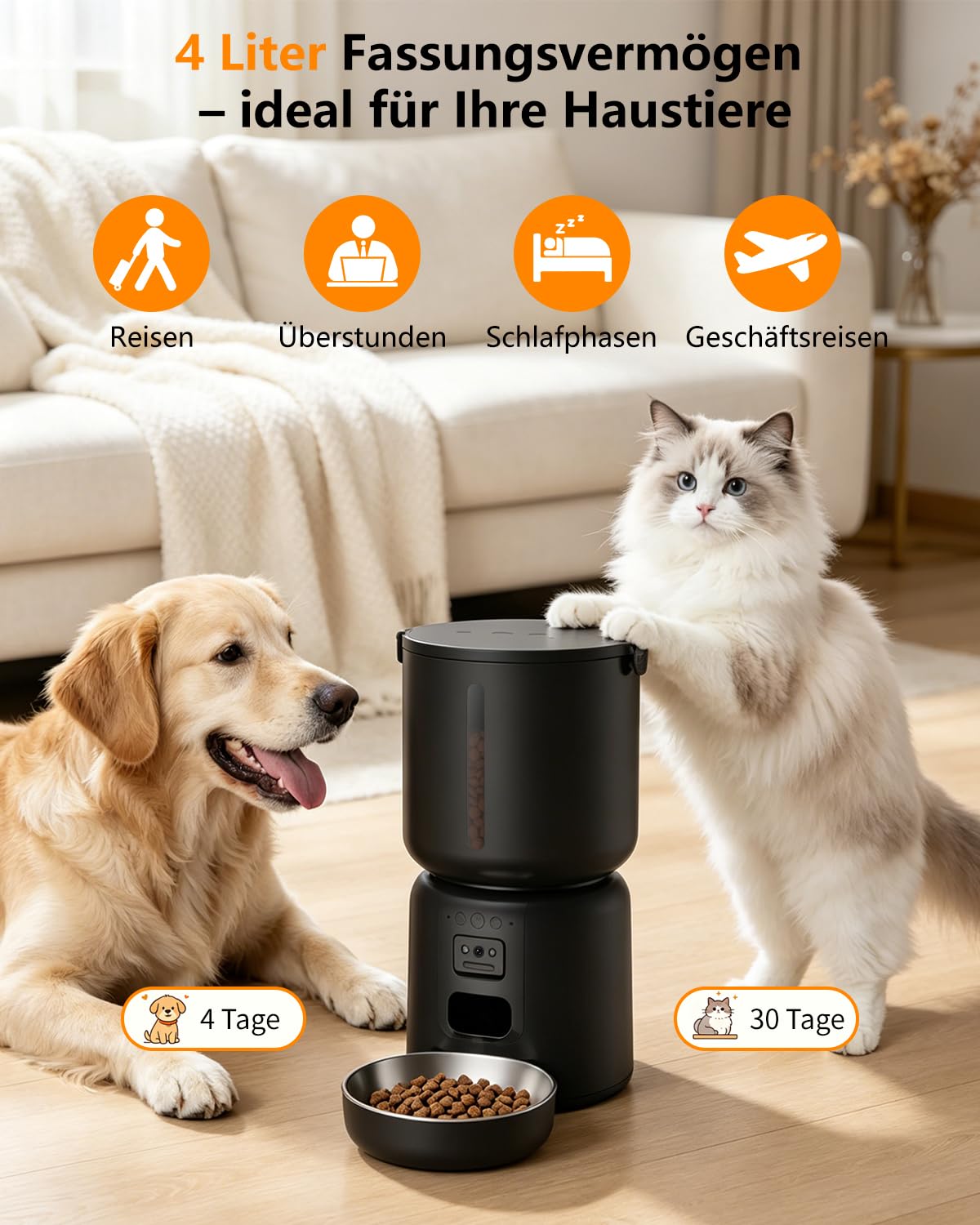Comedero automático para gatos con cámara de 2 MP y control por aplicación, dispensador automático de alimentos para gatos y perros, 5 G WiFi, visión nocturna, 1 – 10 comidas al día, juego de fuente