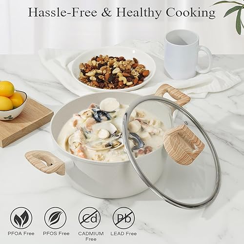 Miniatura 4 de SODAY Juego de ollas y sartenes, de 13 piezas, de granito blanco, utensilios de cocina, antiadherentes sartenes, ollas, vaporera cucharón, espátula