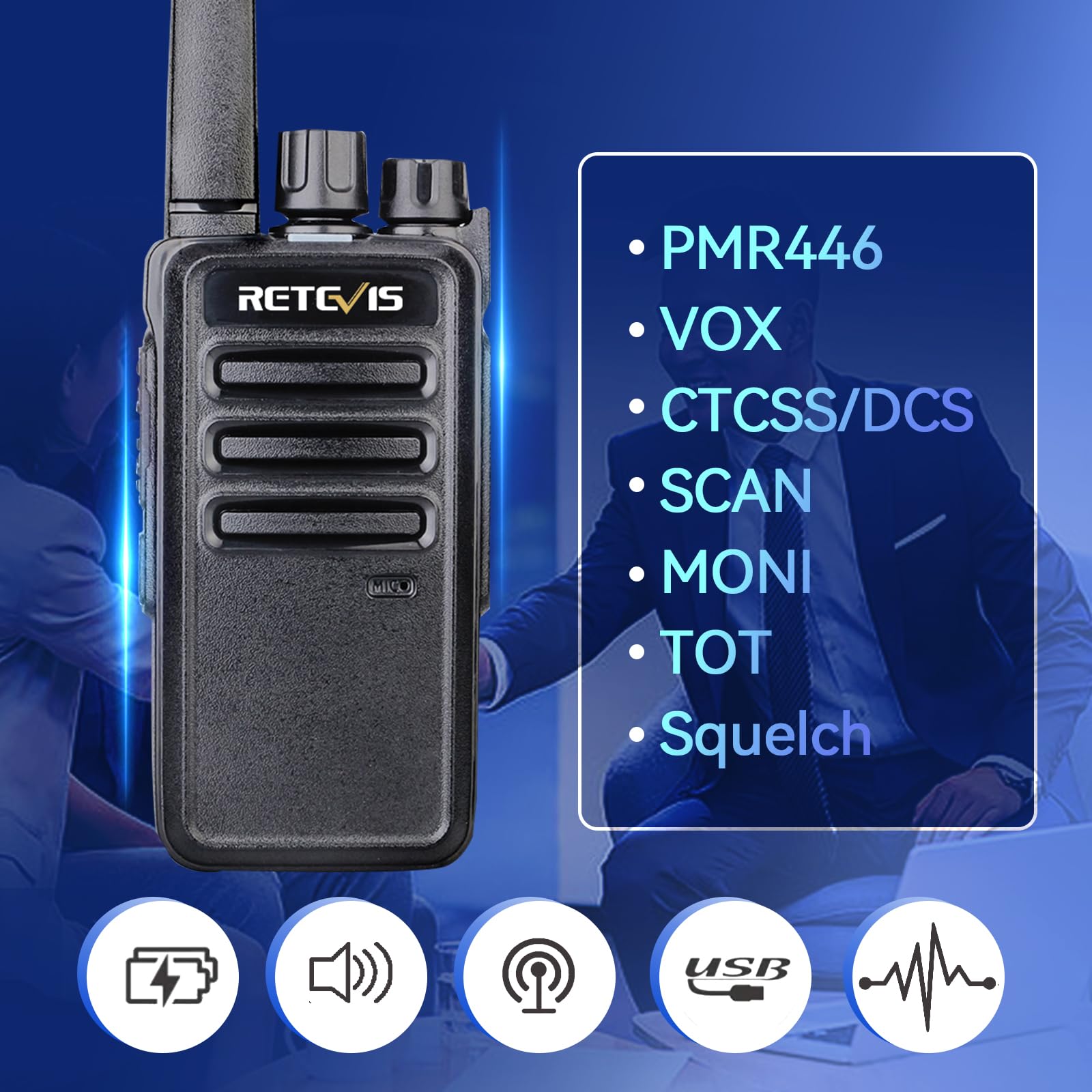 Retevis RT668 Walkie Talkie dla Dorosłych, Profesjonalne Radio Dwukierunkowe z 6-Kierunkową ładowarką, VOX, Wytrzymałe, Krótkofalówki do Szkoły, Restauracji, Ochrony (Czarne, 6 szt)