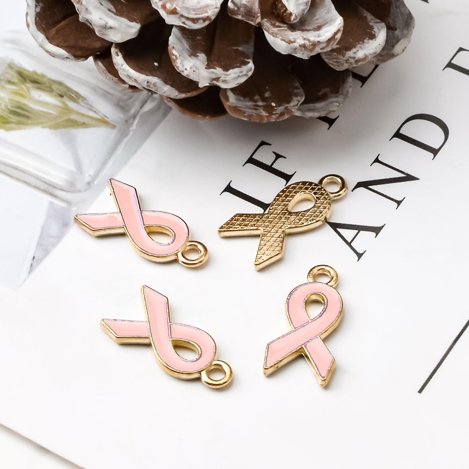 WANDIC Lot De 100 Pendentifs En Forme De Ruban Rose Octobre