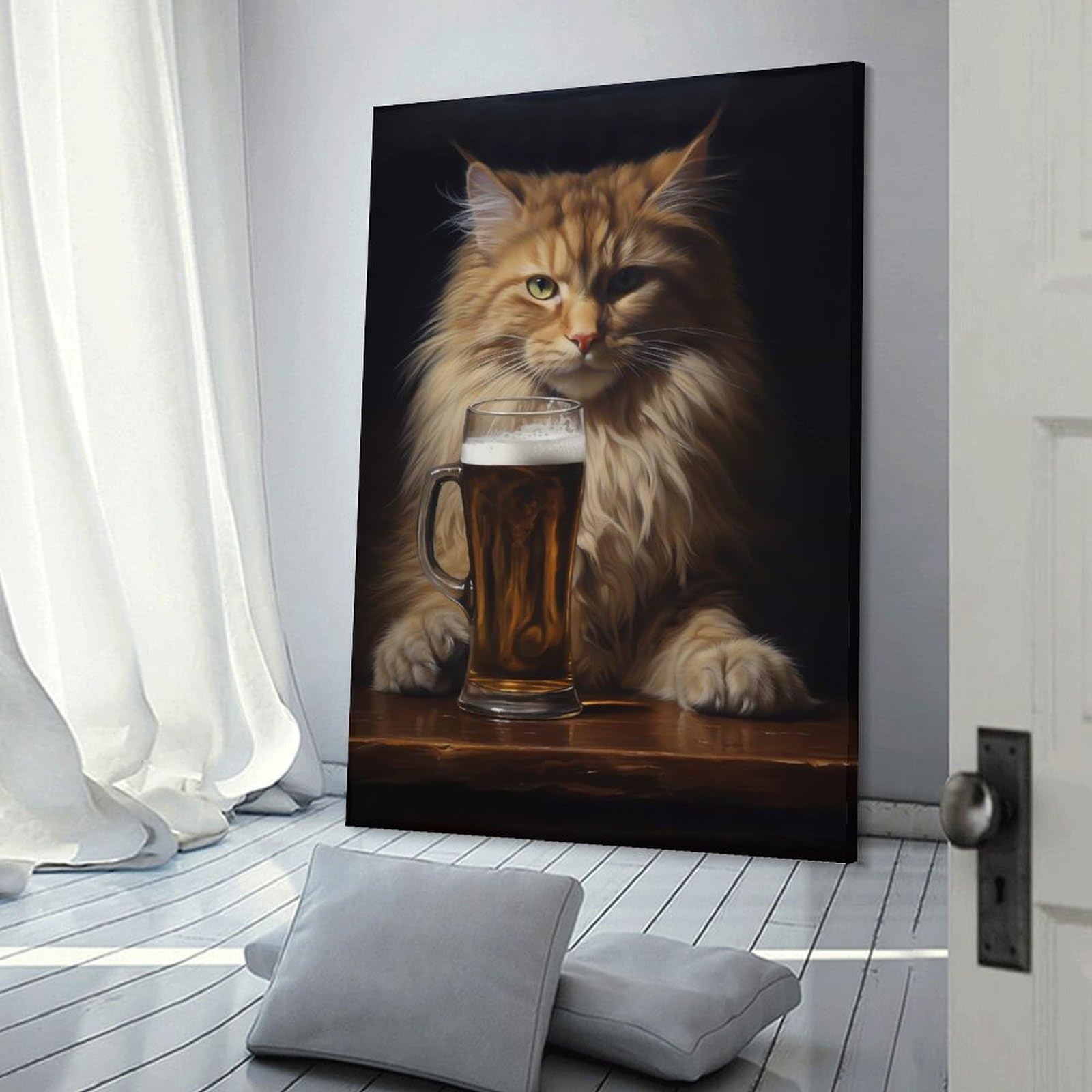 Junmoney Decorative Wall Artwork Kitten X Beer, 08x12inch(20x30cm), for Calm Bedrooms, Home Corners Or Flats, An Easy Wall Refresh for Bedrooms