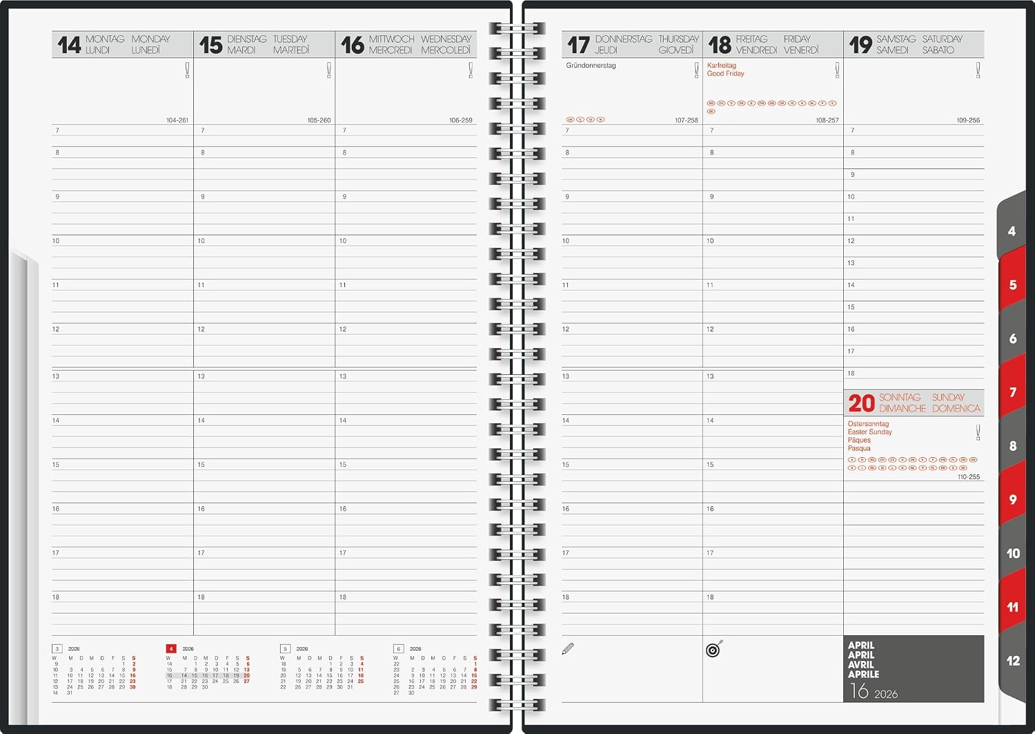 rido/idé Book Calendar Model Studio Plan Int. 2026 | 168 x 240 mm, Faux Leather, Grey