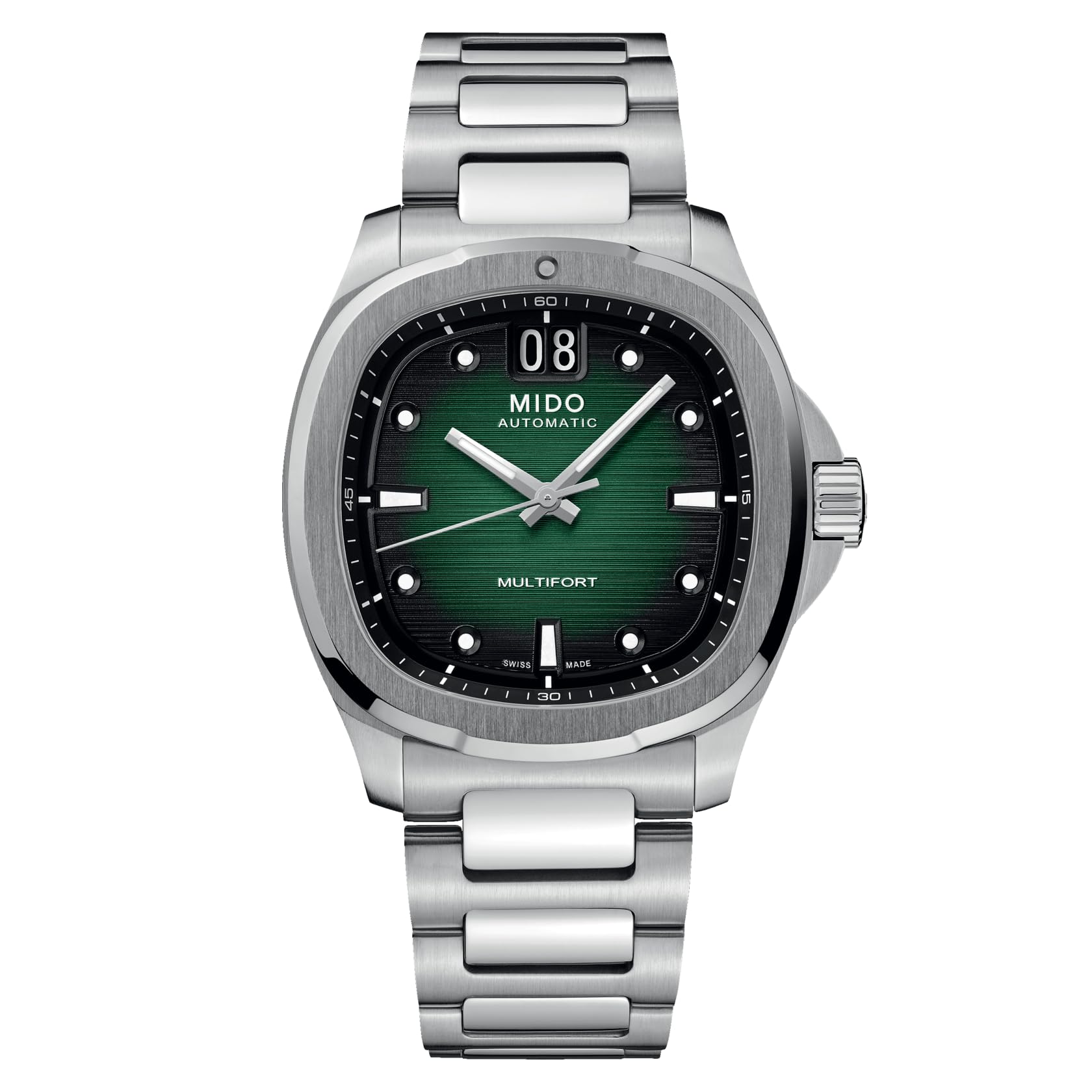 MIDOMultifort TV Big Date - Swiss Automatic Watch for Men - Stainless Steel, 40mm Case, Green on Stainless Steel, Modern