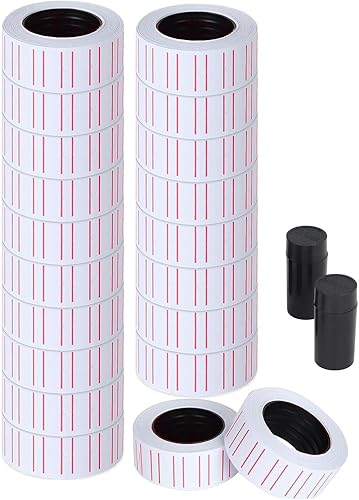 MX 5500 Etiquetas para pistola de precio, 20 rollos, 10,000 etiquetas en total, incluye 2 rodillos de tinta (rojo fluorescente con ranuras de
