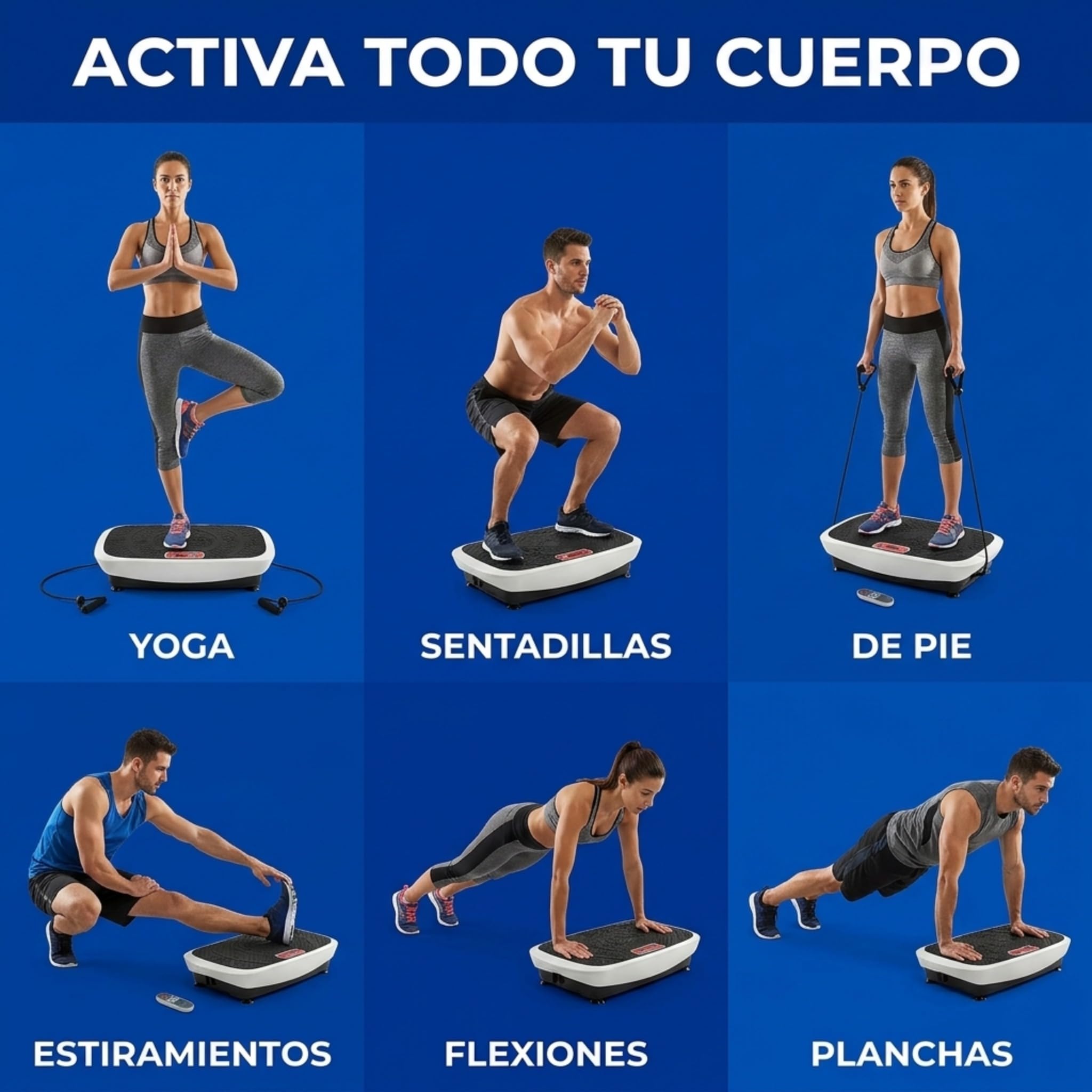 ECODE® Plataforma Vibratoria Muscular de 80cm con 2 Motores para Ejercicios en Casa - Tonifica, Quema Grasa y Adelgaza con Sus Programas Automáticos - Capacidad 150 kg