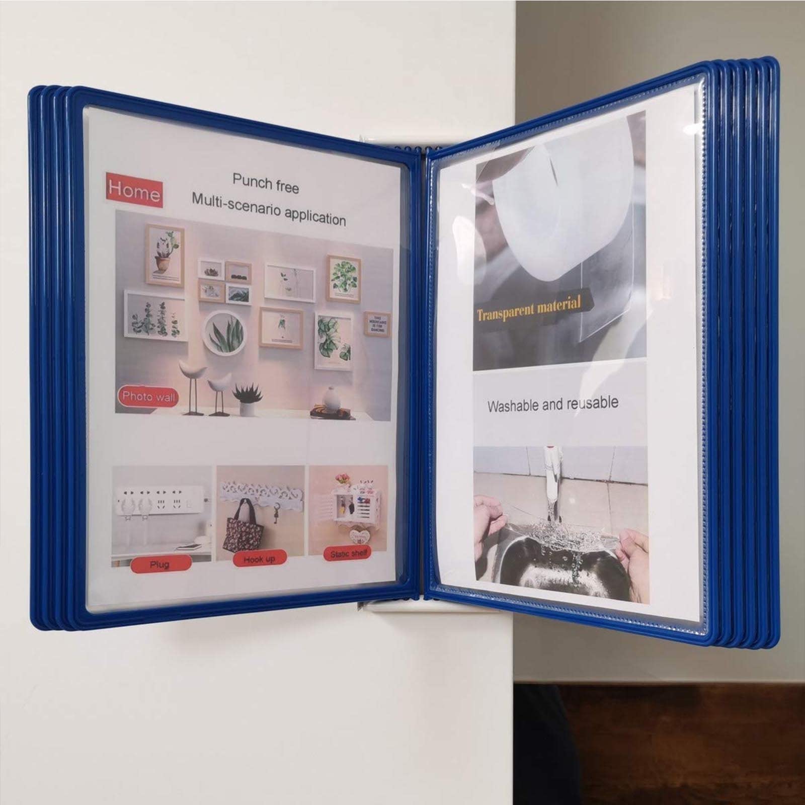 Organizer Ścienny – Stojak Wystawowy Na Katalogi, 10-Panelowy System Wystawowy Na Ścianę, Panele Wystawowe Do Montażu Na Ścianie, System Paneli Metalowych, Do Magazynu, W(Niebieski)