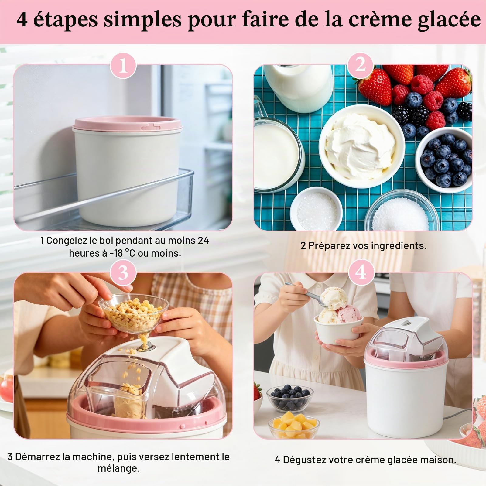 Machine à glace 1,6L, pour glace molle, glace, sorbet et yaourt glacé