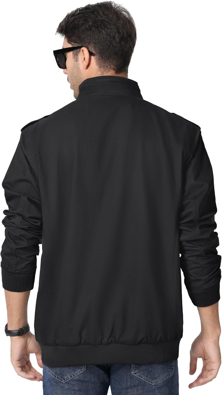 MAGNIVIT Men's Military Lightweight Army Windbreaker Cargo Jacket With Stand Collar, Zip Front, 7 Pockets - Cotton - Image 3