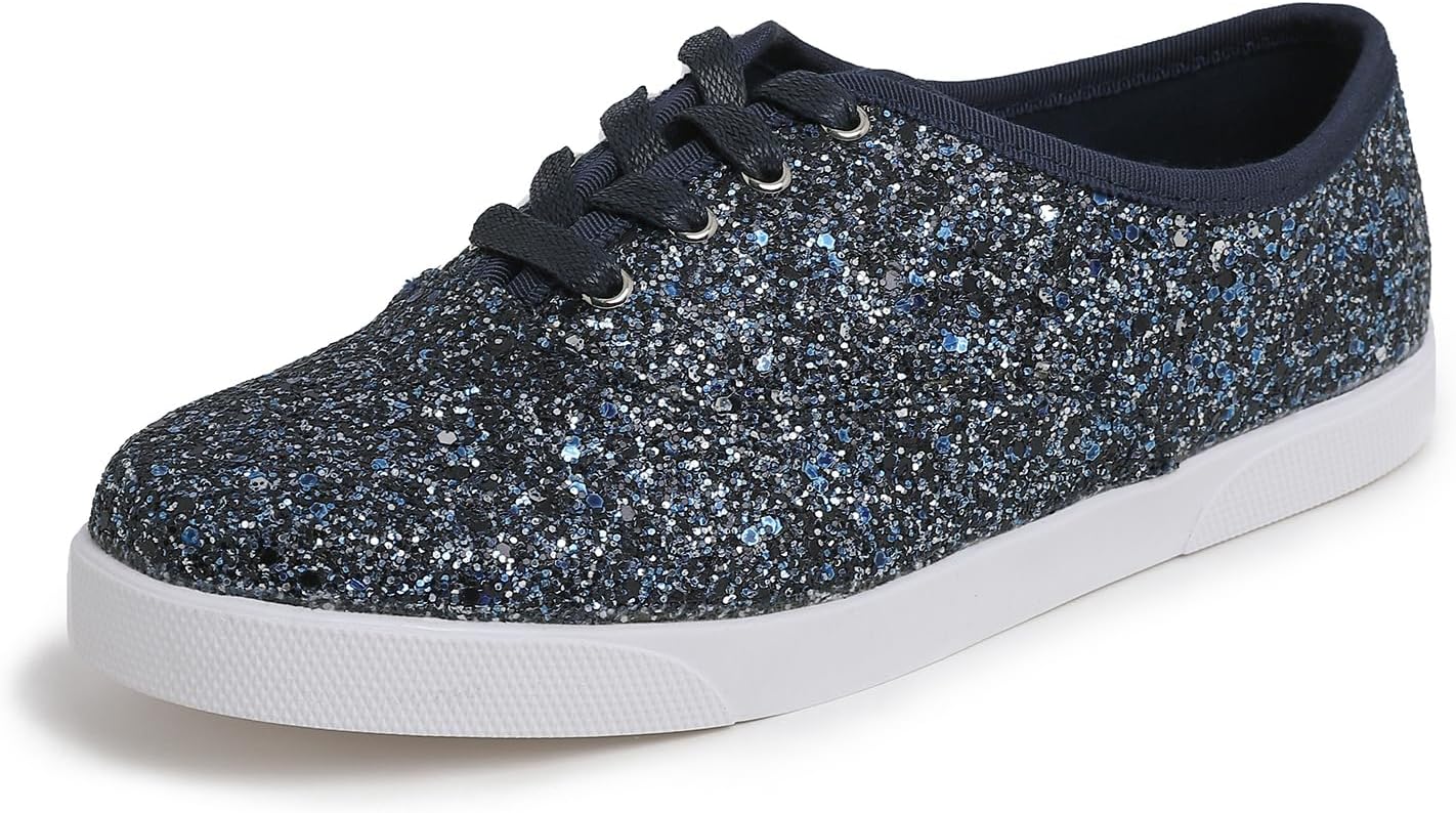 FEVERSOLE Women's Fashion Dress Sneakers Party Bling Casual Flats Embellished Shoes