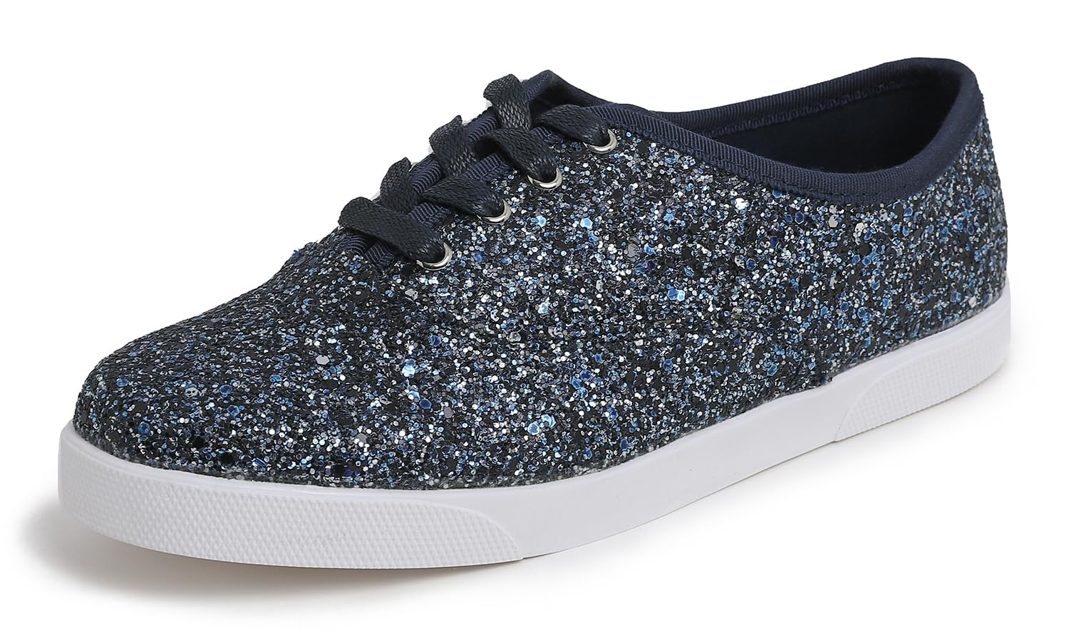 FEVERSOLE Women's Fashion Dress Sneakers Party Bling Casual Flats Embellished Shoes