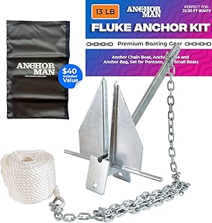 Anchor-Man Premium Boat Anchor Kit, Fluke Style Small Boat Anchor Kit, Includes Sea Anchor Chain, Anchor Rope & Free Anchor Storage Bag