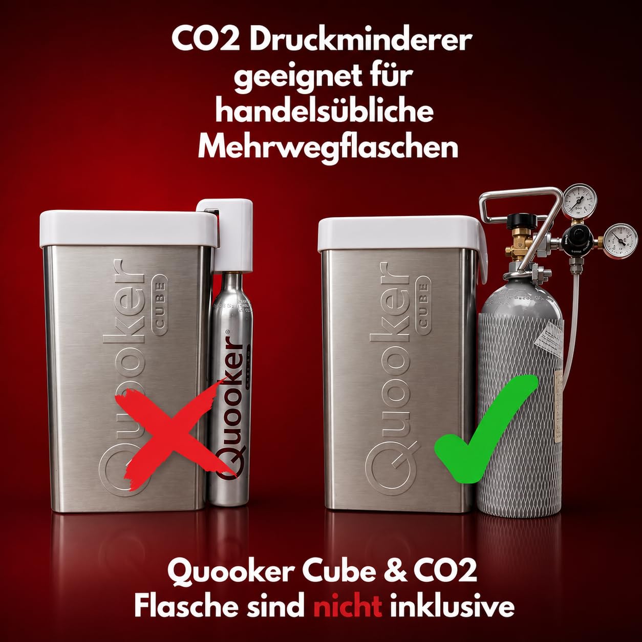 Umrüst-Set CO2 Druckminderer für große CO2 Mehrwegflaschen 2kg, 4kg, 6kg, 10kg geeignet für Quooker Cube | Große Kohlensäurezylinder für Quooker Cube |