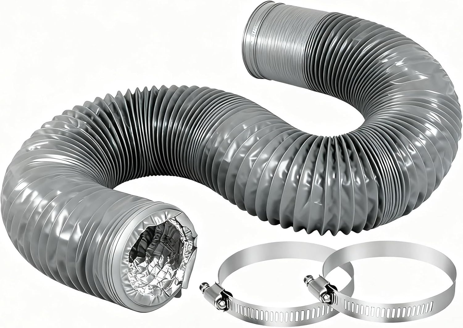 Dryer Vent Hose Duct – Aluminum Flexible Vent Hose for Clothes Dryer, Exhaust Fan Duct, Diesel Heater Vent Pipe & Air Circulation, Easy Installation with 2 Clamps(4in,5FT)