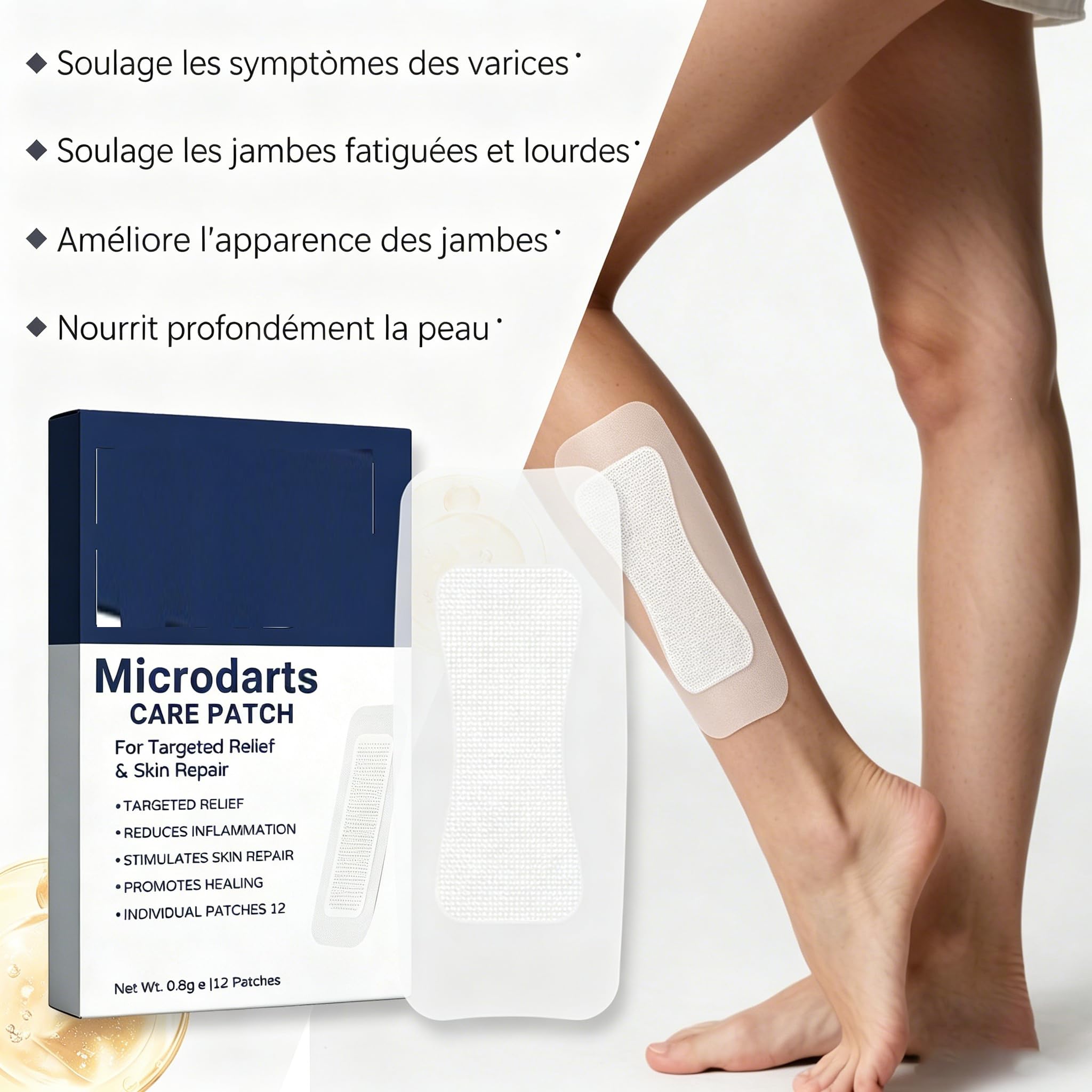 vaduma Patch Anti-Varices Patchs nourrissants pour les jambes - Soins de peau pour stimuler la mobilité - Ensemble de 12 patchs avec absorption profonde - Coussinets de traitement aux extraits