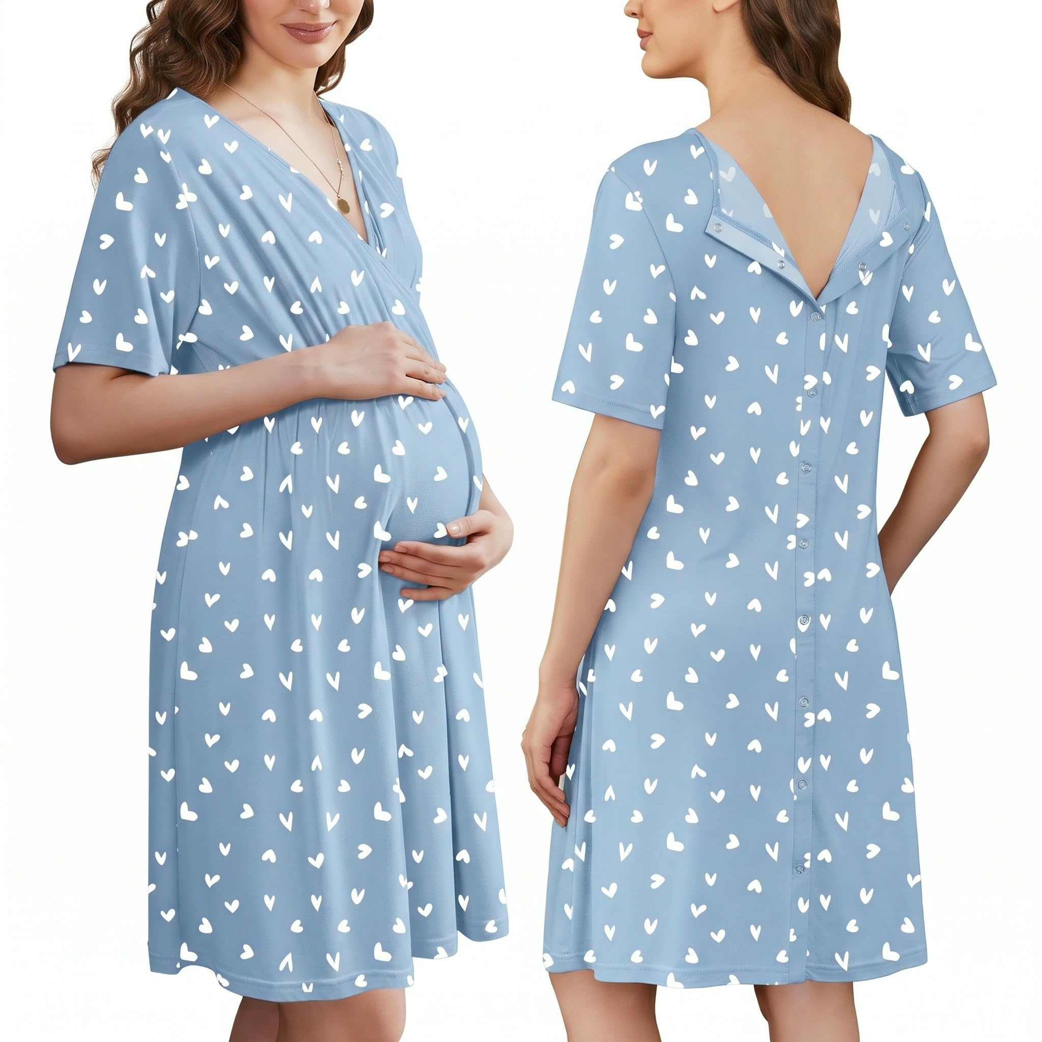 Ekouaer Labor and Delivery Gown for Hospital V Neck Maternity Nursing Dress