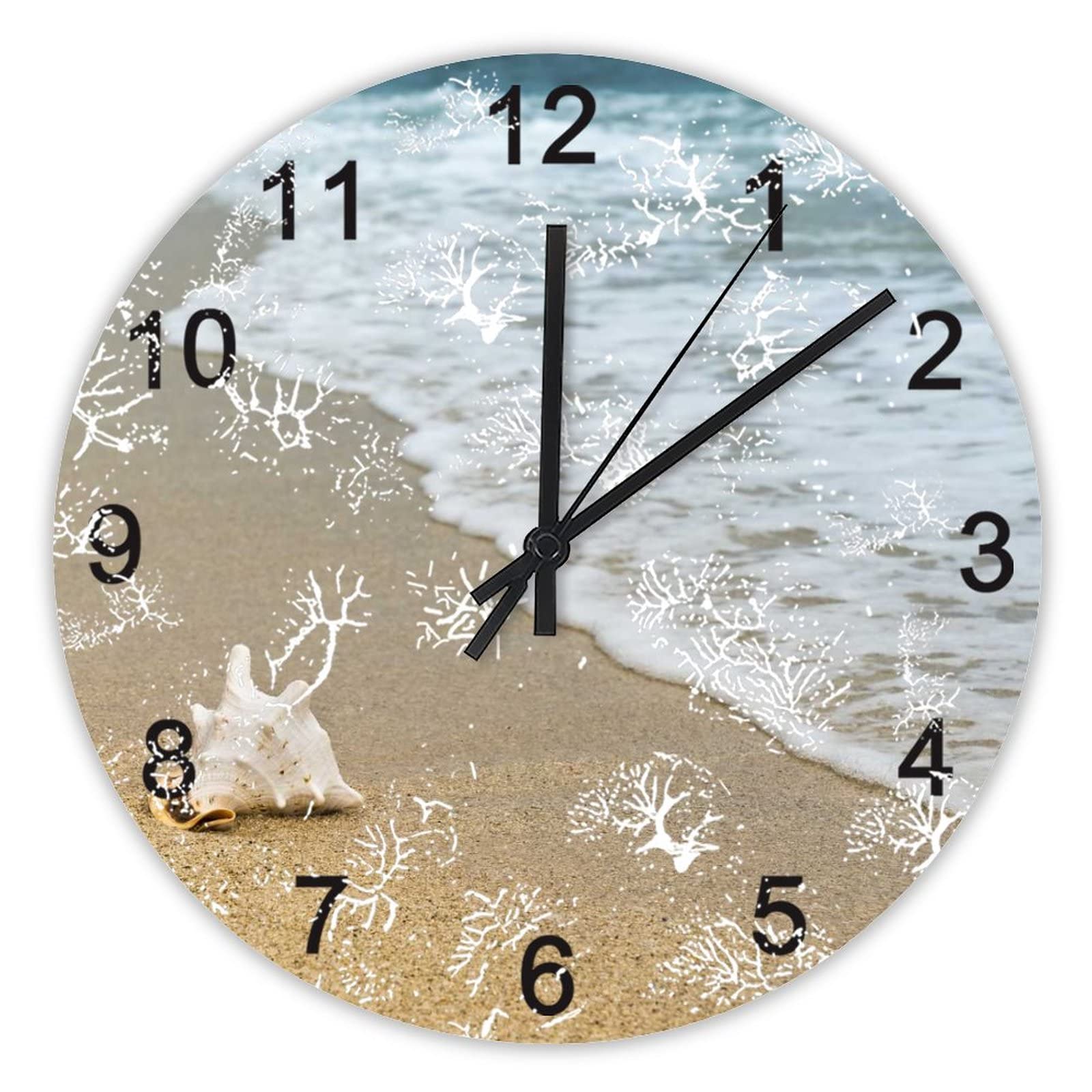Horloge murale cuisine 40 cm silencieuse au thème plage et côtes