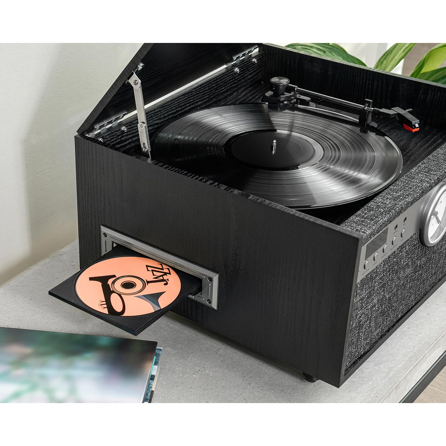 Victrola Century Signature+ Centre de Musique Bluetooth 6 en 1 avec Horloge Noir