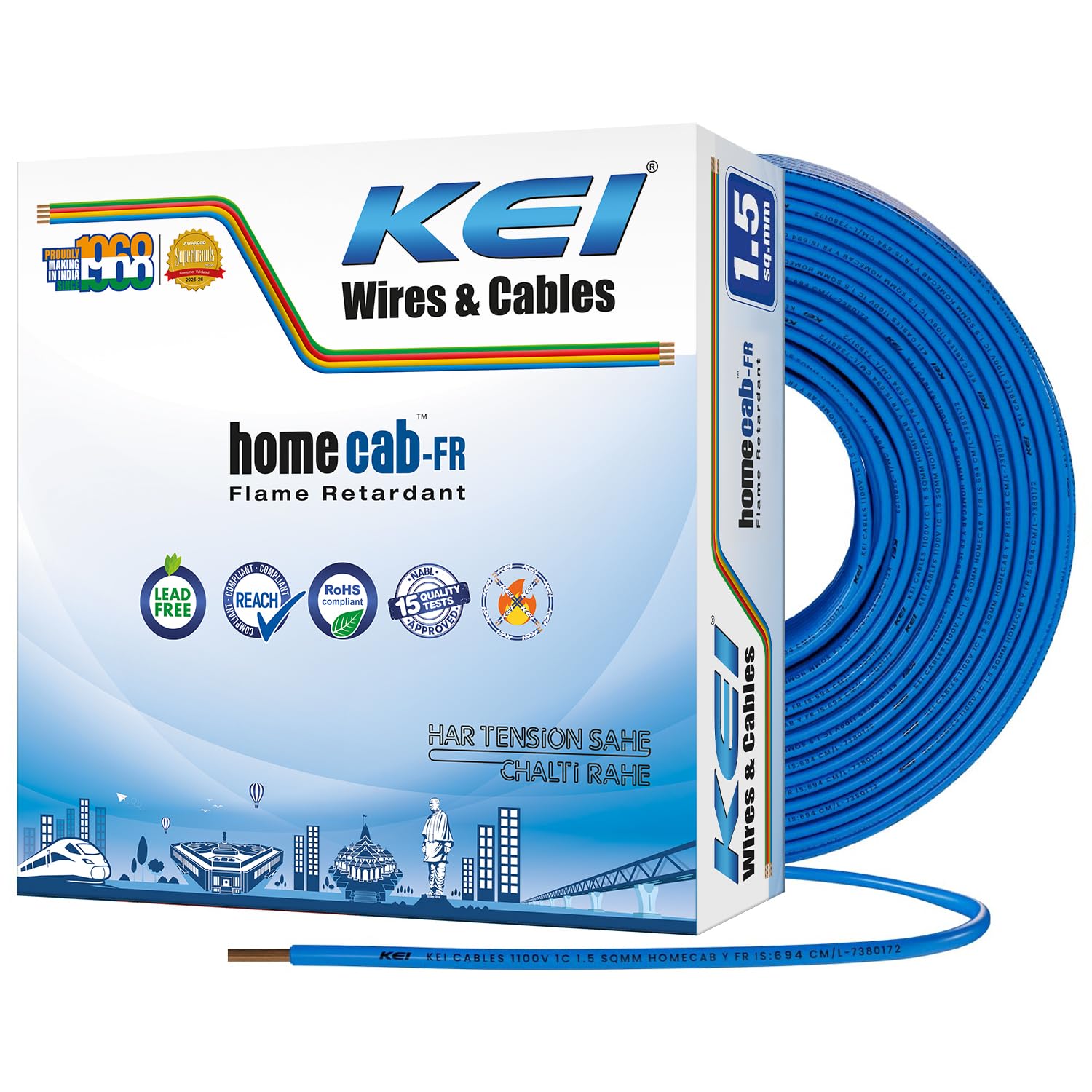 KEI WIRES & CABLES Homecab 2.5 sqmm 1 Core 99.97% Pure Copper Conductor Flame Retardant House Wire PVC Insulated Cable for Domestic & Industrial Electrical Wiring (Red, 90 Meters) — Amazon image 25