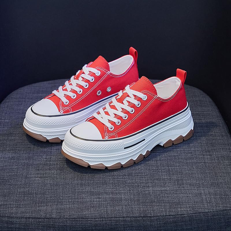 Platform Canvas Sneakers for Women Low Top Chunky Canvas Shoes Non Slip Preppy Shoes Breathable Fashion Sneakers3