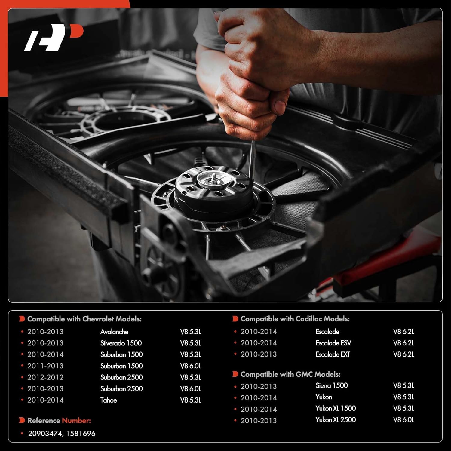 A-Premium Radiator Fan Motor Compatible with Chevrolet, GMC & Cadillac Models - Silverado 1500 2010-2013, Tahoe 2010-2014, Avalanche 2010-2013, Suburban 2500, Sierra 1500, Yukon XL, Escalade ESV EXT