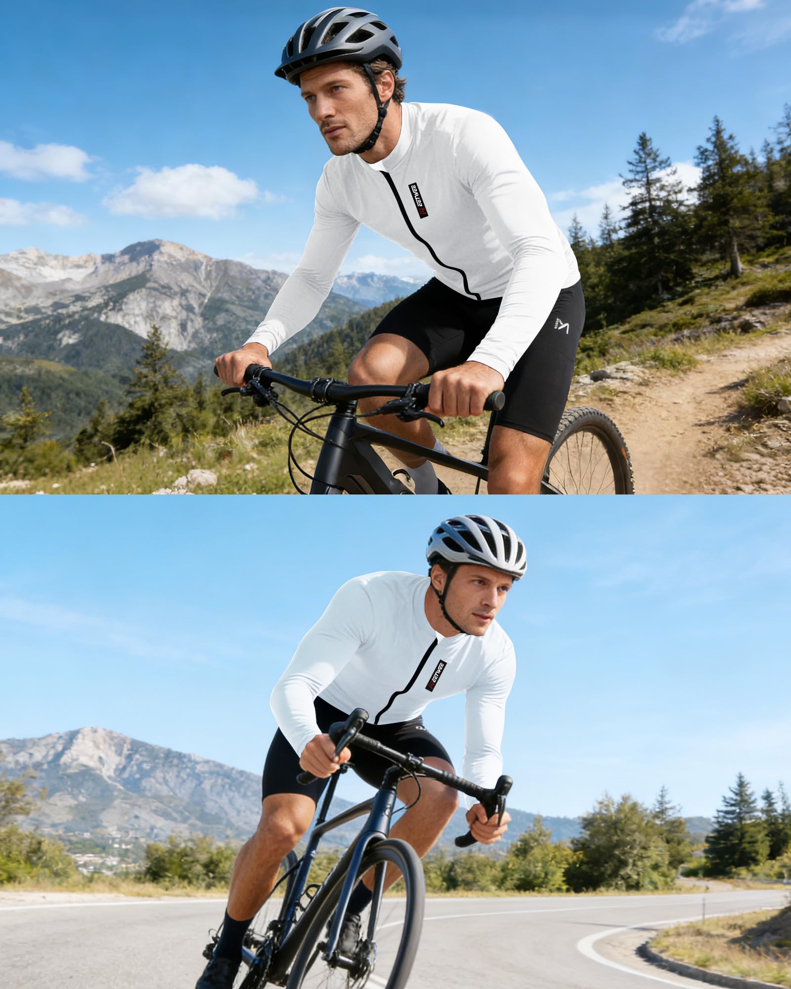 MEETYOO Maillot de Cyclisme à Manches Courtes et à Manches Longues pour Homme, Respirant, léger, séchage Rapide, avec Fermeture éclair Facile à Ouvrir et 3 Poches arrière, idéal pour Le Printemps et