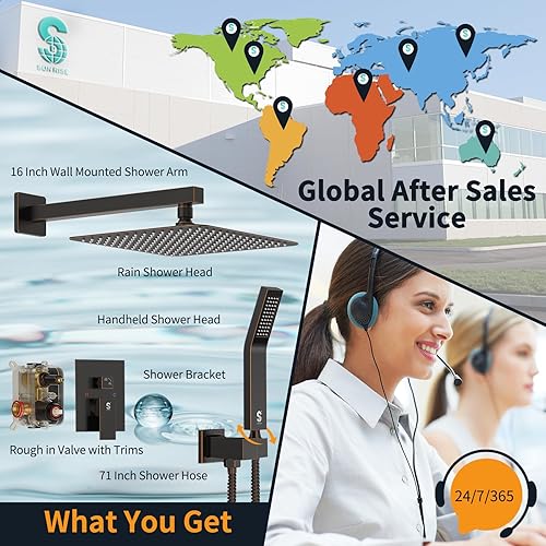 Miniatura 93 de SR SUN RISE Sistema de ducha negro mate de 12 pulgadas, latón de 12 pulgadas, mezclador de lluvia de lujo, conjunto combinado de ducha montado