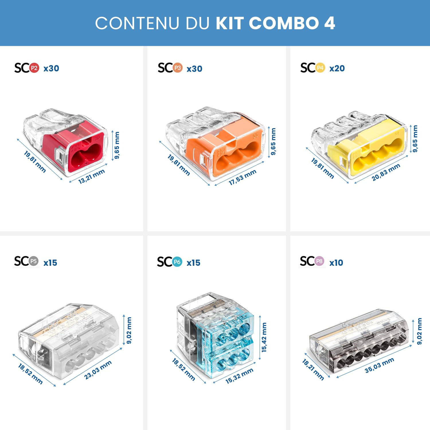 SIMET Set 240 connecteurs rapides à levier | bornes à levier 0,2–4 mm² | pour câble universel | levier de verrouillage