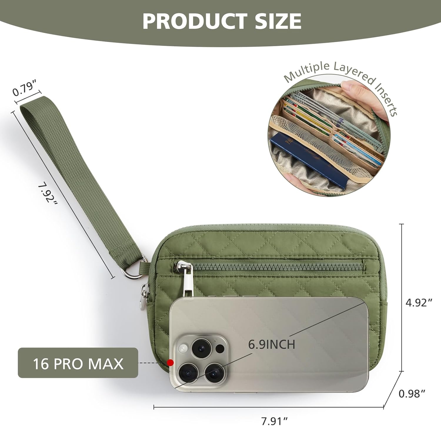 Small Wristlet Wallets for Women Quilted Nylon Wallet Purse RFID 3 Zipper Clutch for Travel Card Phone Organizer - Image 5