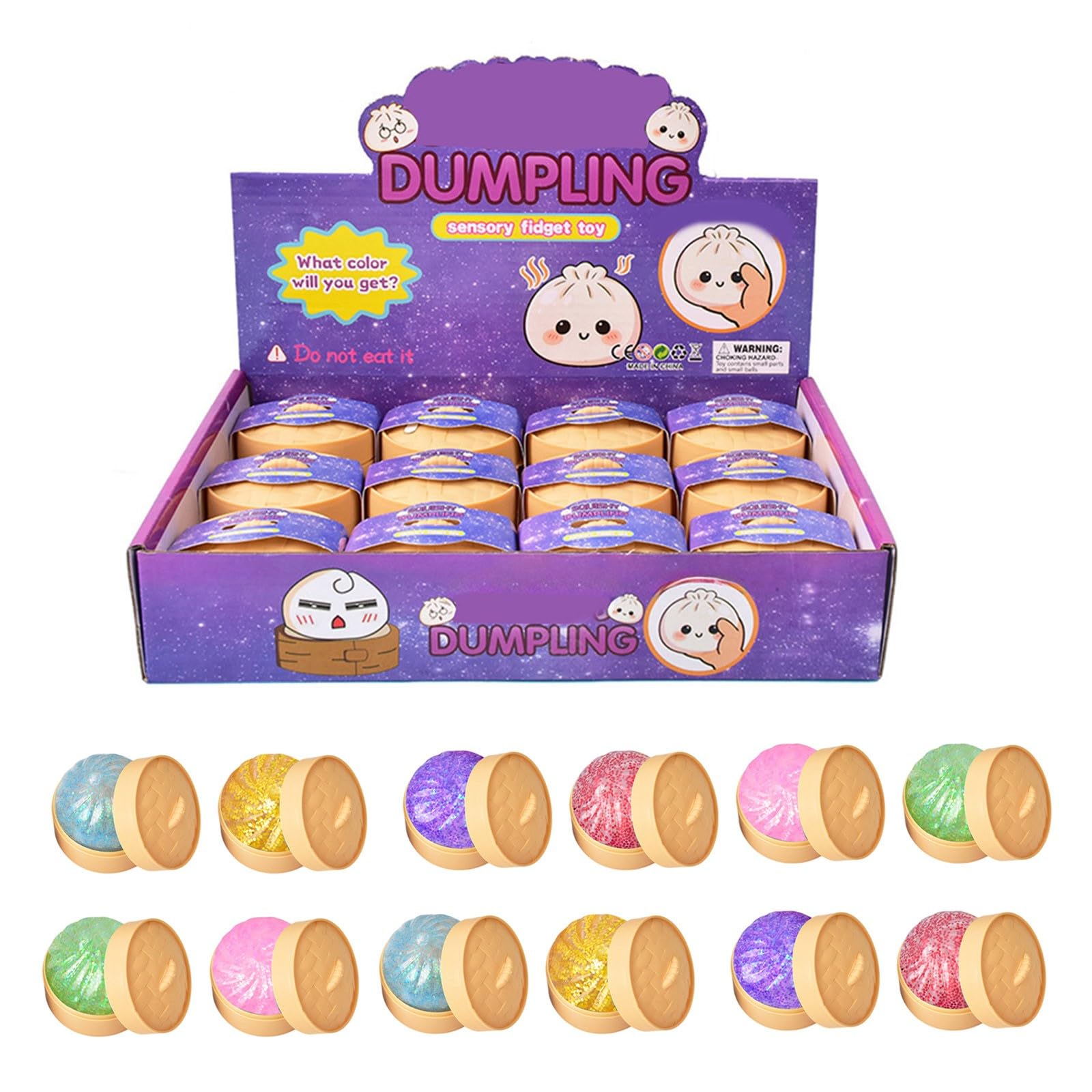 12 Pcs Giant Dumpling Squishy Toy,Squeeze Dumplings,Cute Glitter Buns Bao With Steamer Box,Squishys Stress Balls,Office Classroom Birthday Gifts,Soft Dough Toys Party Favors For Adult Kid (B)