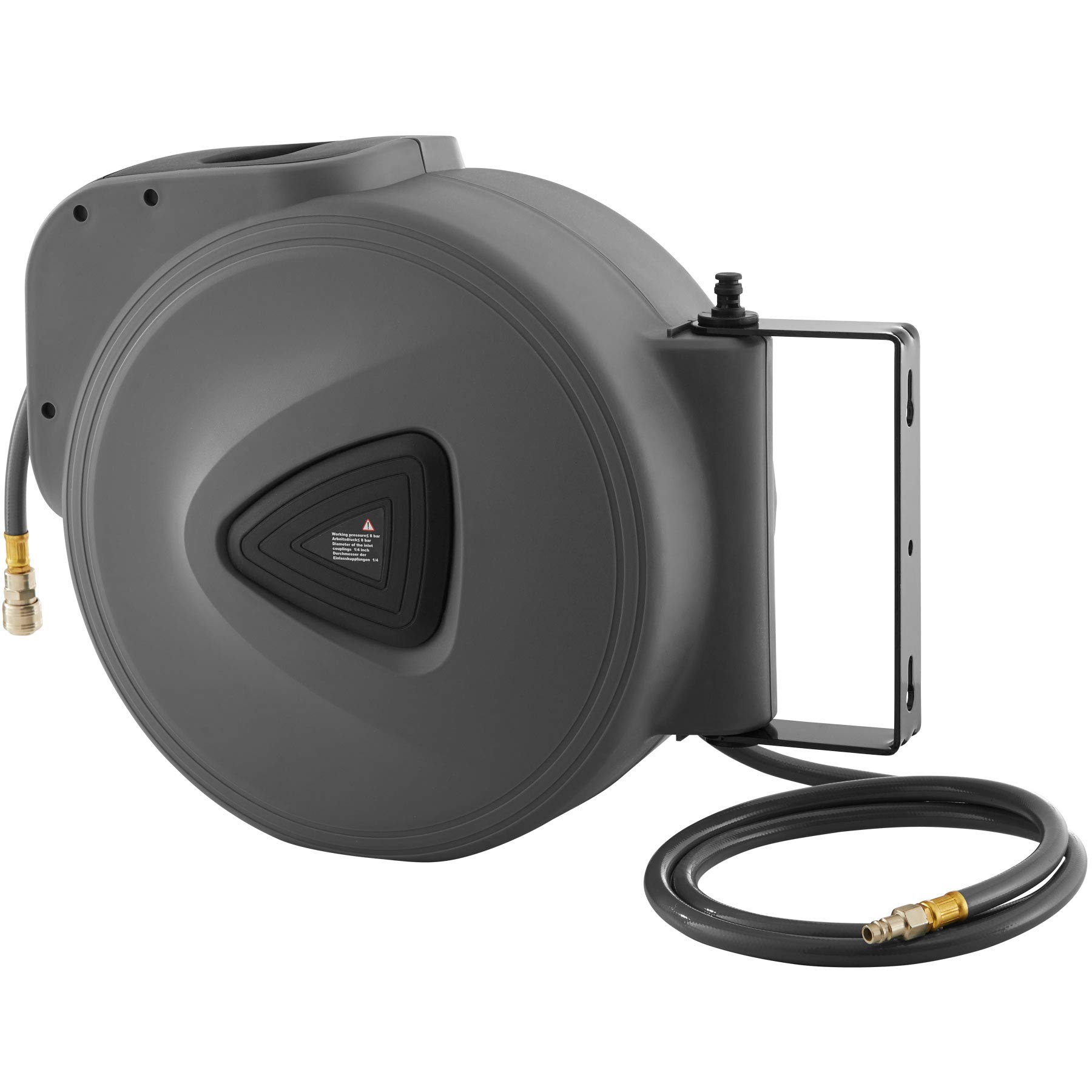 tectake® Tubo ad Aria Compressa con Avvolgitubo, Riavvolgimento Automatico, Supporto a Muro Removibile, Raccordo Attacco Rapido ¼ di Pollice, Pressione Massima 12 Bar, Accessori Garage - 30 m