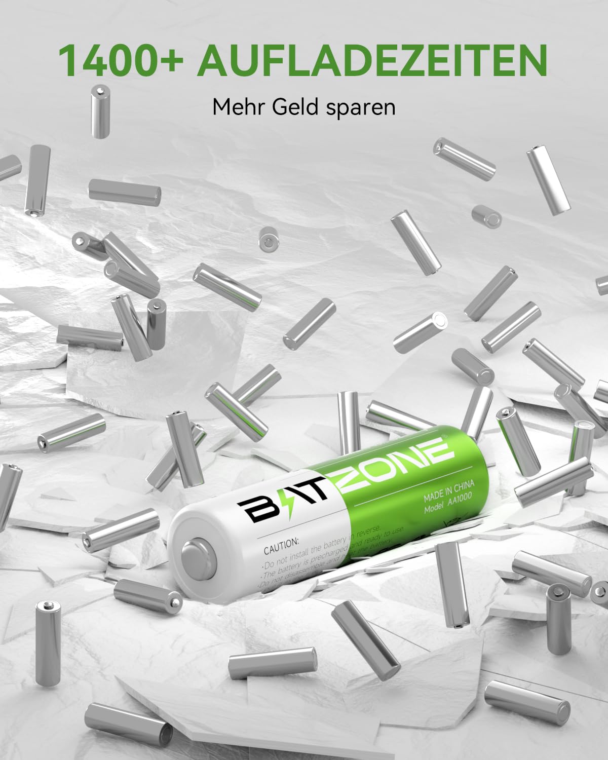 BATZONE Baterie litowo-jonowe AA 4-pak z ładowarką, 2500 mAh Wysoka pojemność 1,5 V baterie AA