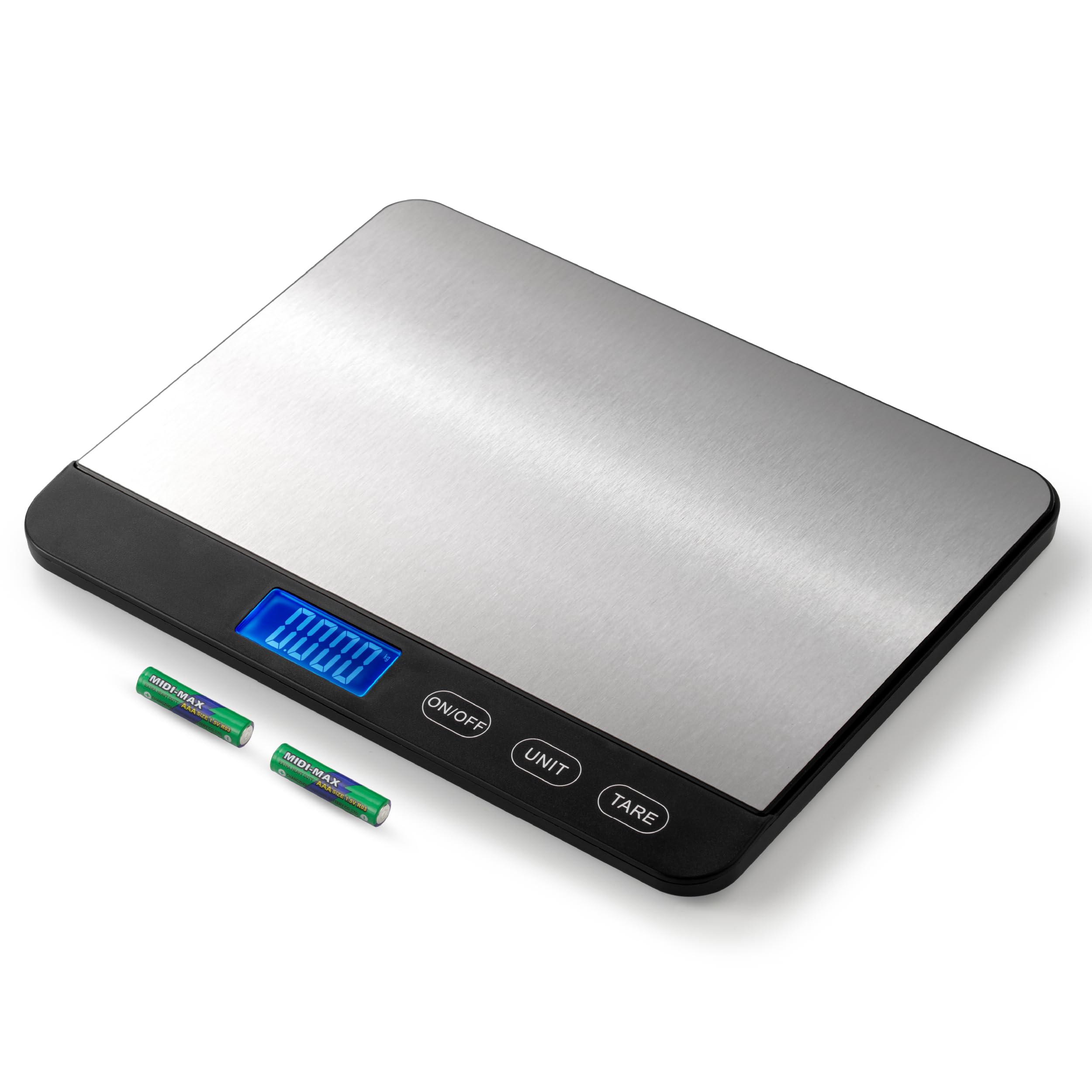 Bilancia da cucina digitale con piattaforma extra-large, 20 kg, alta precisione, acciaio inossidabile/vetro temperato, peso grammi e once per cucinare la preparazione dei pasti, 2 batterie