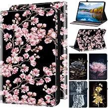 Case for Amazon Fire HD 10 2019/2017 Features Card Holder, Multi-Angle Kickstand & Golden Art Design, Slim Protective Folio Cover - Plum blossom