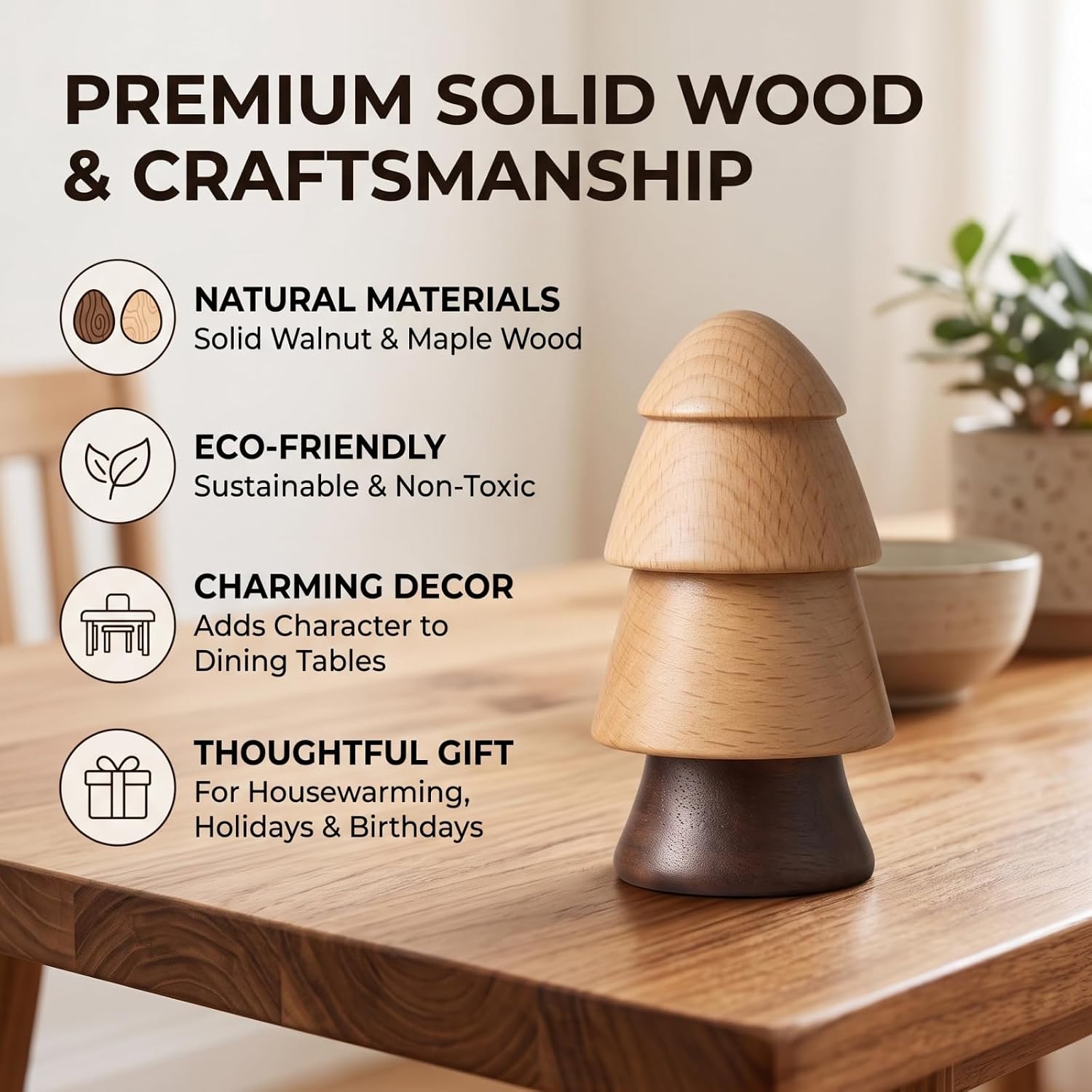 3.5 Inch Wooden Toothpick Holder Dispenser - Cute Tree Shape For Round Toothpicks, Fun Kitchen Gadgets - Solid Wood image 5