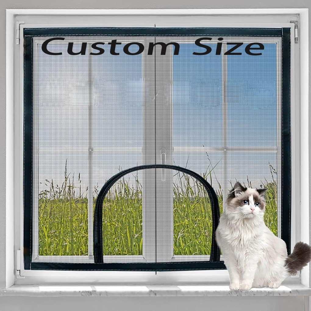 Custom Sizes Cat Pets Protection Window Guard Mesh with Zipper,Universal Fly Window Screen,Protective Net for Cat,Insect Window Curtain Mesh,Keep Bugs Mosquitoes Out