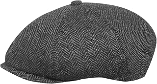 Unisex Mens, Ladies 8 Panel Herringbone Tweed Wool Blend Baker Boy Newsboy Flat Gatsby Hat Cap