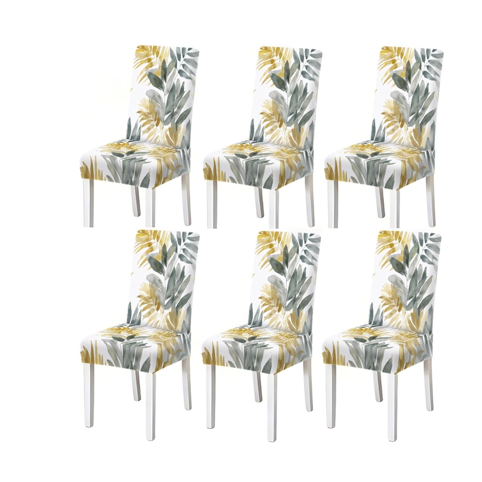 KXUAUV Watercolor Green Yellow Tropical Leaf Print Dining Chair Covers, Stretch Slipcovers For Kitchen Dining Room Summer, 2/4/6PCS Seat Protectors for Restaurant Hotel Party(6PCSChair cover)